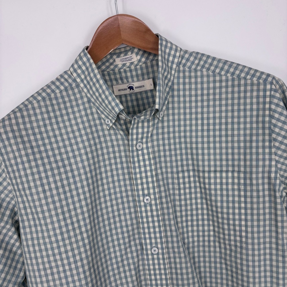 Onward Reserve Button Down Shirt Mens Large Blue Gingham Plaid Tailored Preppy